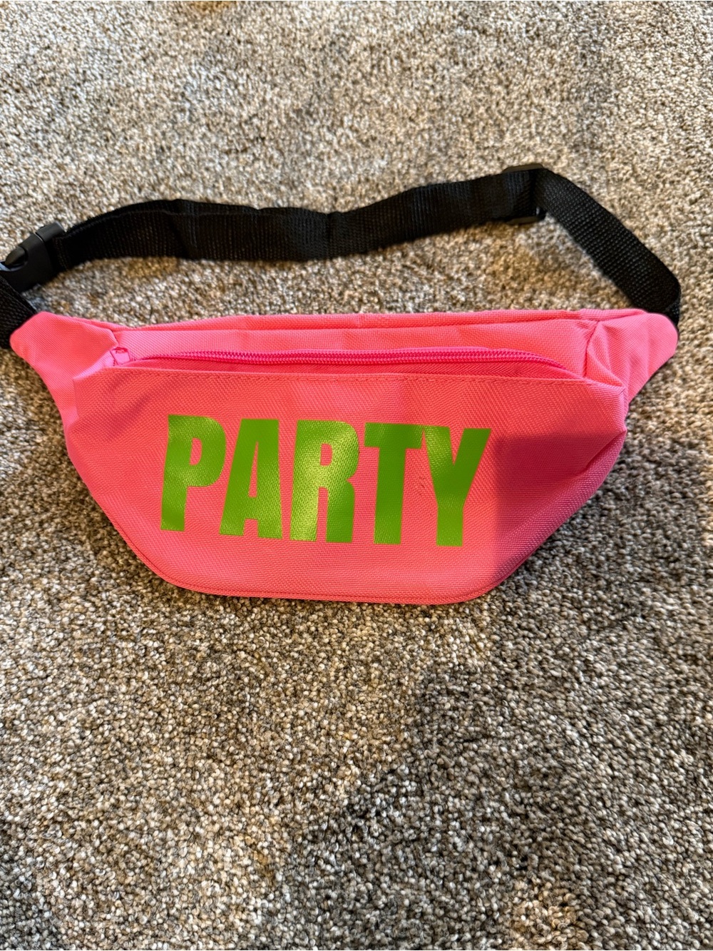 Pink Party Fanny Pack Waist Bag with Green 'PARTY' Print